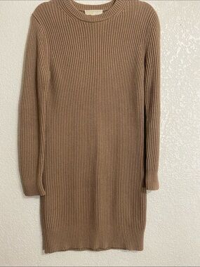Micheal Kors Ribbed Midi Sweater Dress in Tan